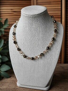 Emily Ray Short Choker Champagne Brown Crystal Necklace & Earrings Set Sterling